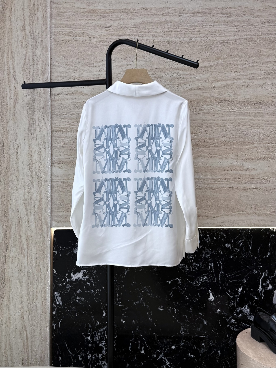 BS431#新款衬衫💕Max 定位印花 100% 斜纹真丝印花长袖衬衫 蓝色 36/38/40/42