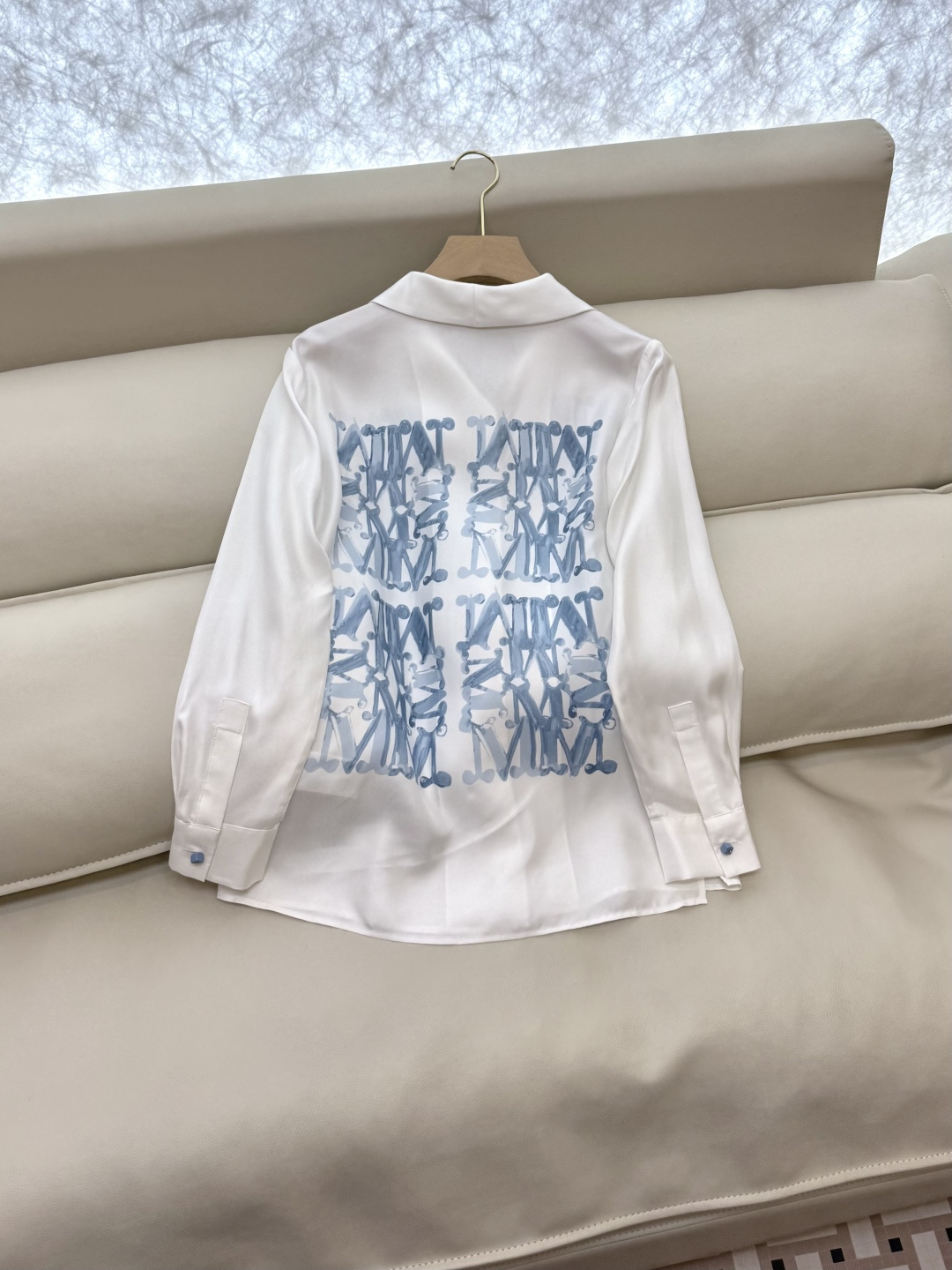 BS431#新款衬衫💕Max 定位印花 100% 斜纹真丝印花长袖衬衫 蓝色 36/38/40/42