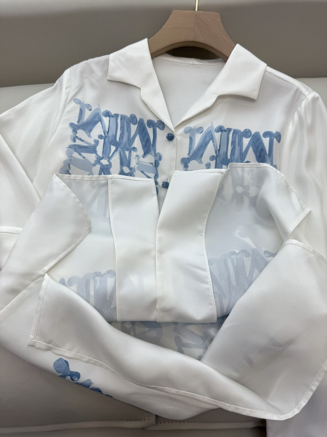 BS431#新款衬衫💕Max 定位印花 100% 斜纹真丝印花长袖衬衫 蓝色 36/38/40/42