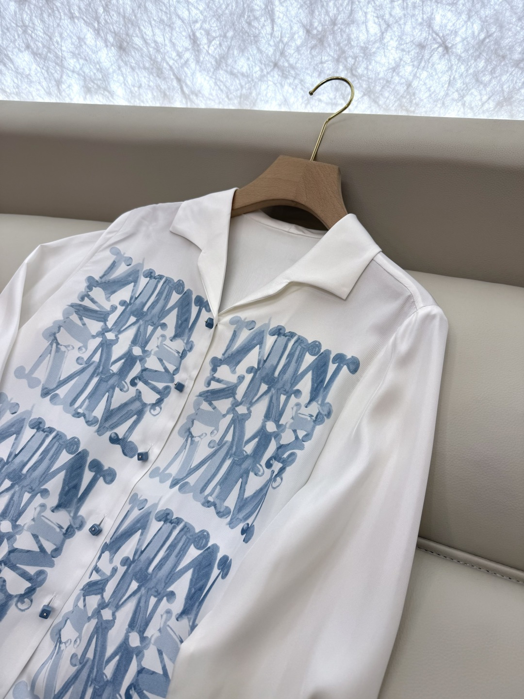 BS431#新款衬衫💕Max 定位印花 100% 斜纹真丝印花长袖衬衫 蓝色 36/38/40/42