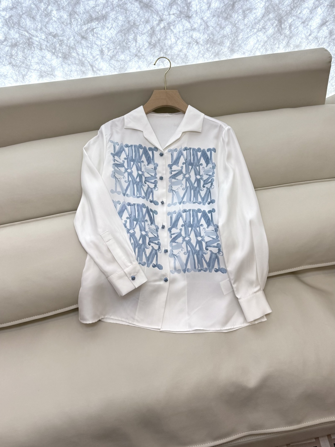 BS431#新款衬衫💕Max 定位印花 100% 斜纹真丝印花长袖衬衫 蓝色 36/38/40/42