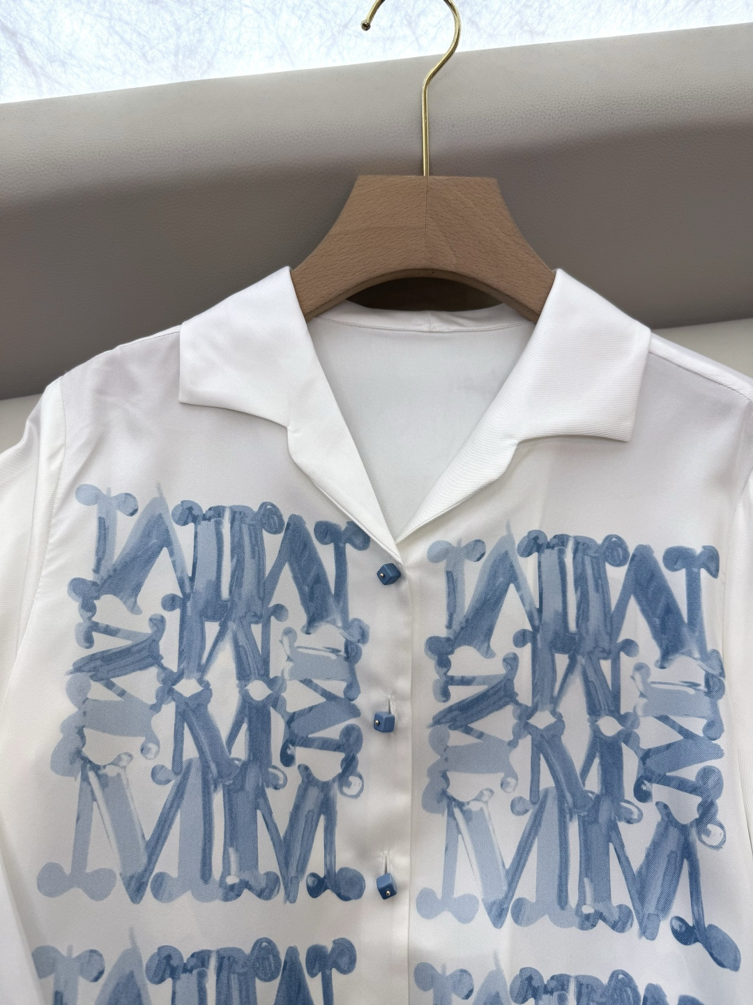 BS431#新款衬衫💕Max 定位印花 100% 斜纹真丝印花长袖衬衫 蓝色 36/38/40/42