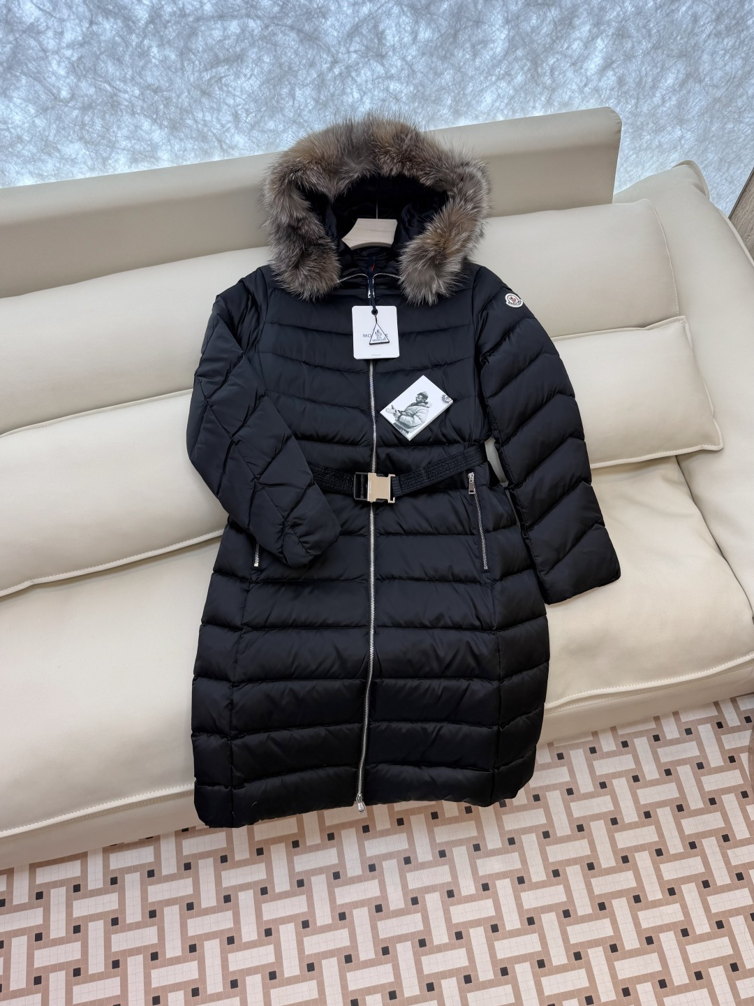 NO:458270,TZ75# Mon masked top version Long belt Fox fur collar 90 down jacket Black Blue Black 1/2/3/4 size, Moncler, down jacket, alexander wang19860909TZ75#  Mon 蒙口顶级版本 长款配腰带 狐狸毛领 90 羽绒服 黑色 蓝色 黑色1/2/3/4码,,Moncler,down jacket,alexander wang,Women's clothing