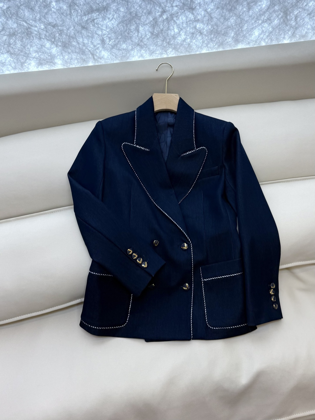 XZ0123#新款西装外套 PVal 华伦天奴 牛仔蓝 西装外套 SMLXL