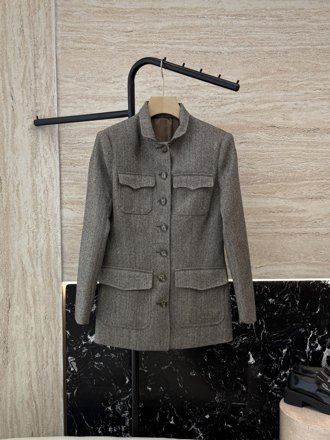 NO:464423,XZ0124# new jacket RL Ruffle Lauren 28 wool stand collar Retro multi-pocket British style Long-sleeved jacket Dark brown SMLXL,,jackets & coats,alexander wang19860909XZ0124#新款外套 RL拉夫劳伦 28羊毛 立领 复古多口袋 英伦风 长袖外套 深咖色 SMLXL,,jackets & coats,alexander wang,Women's clothing