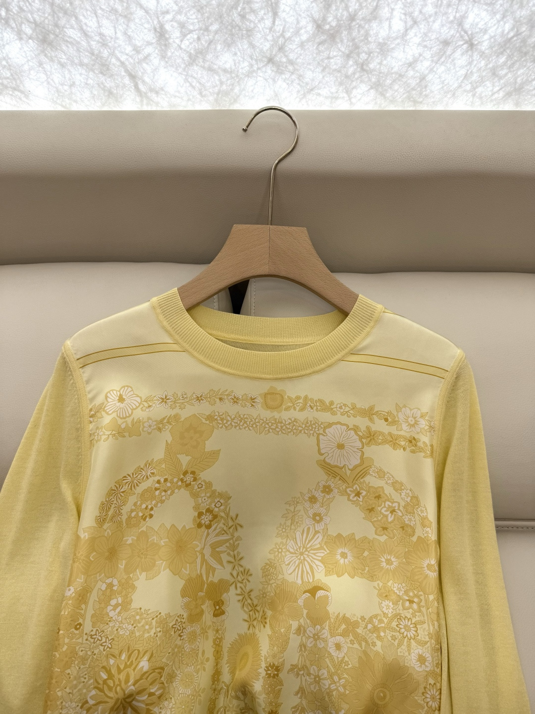 H32555#新款外套💕H家 爱马仕 100% 真丝印花拼接长袖针织羊毛上衣 四色 S- XXL