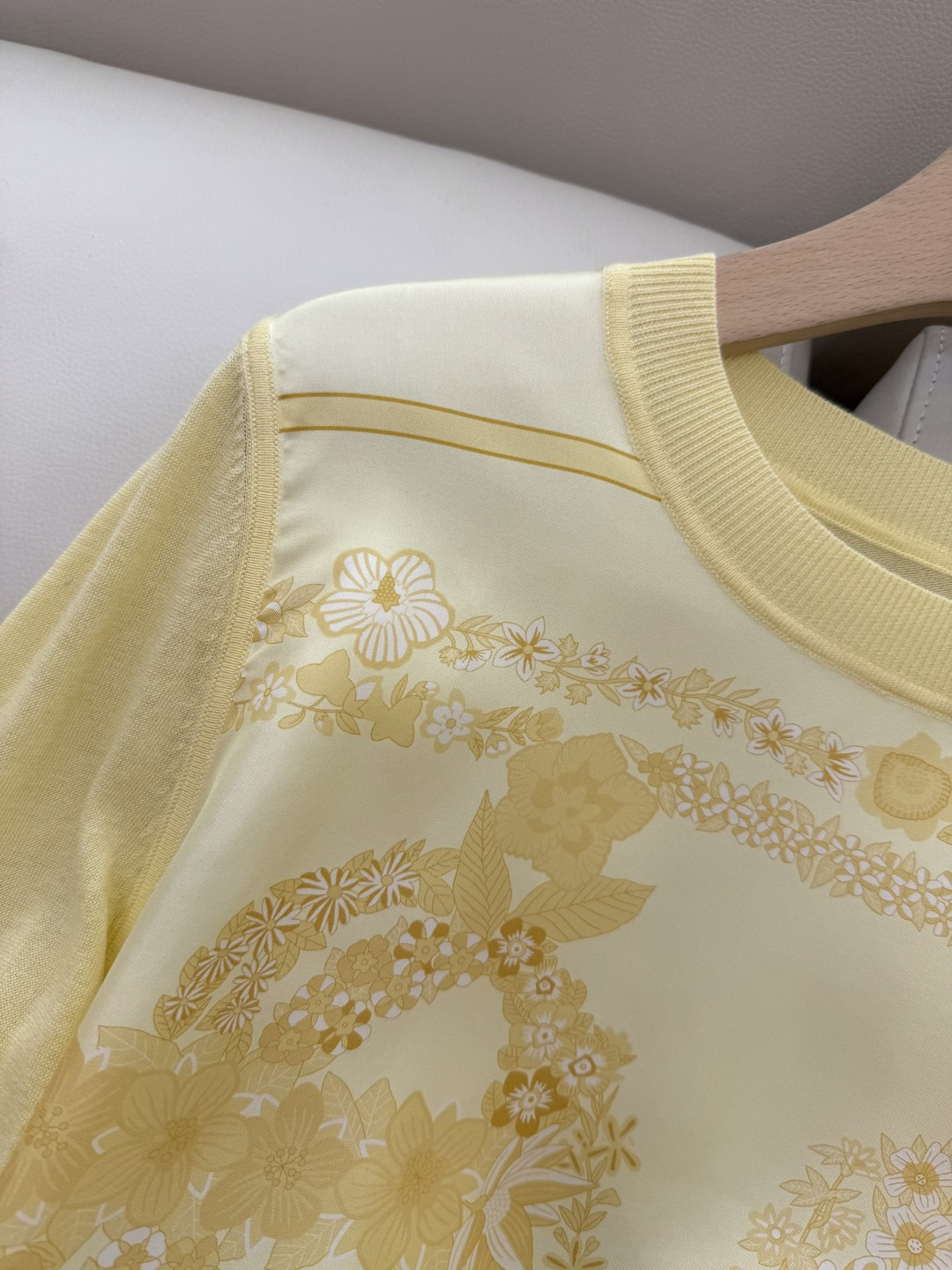 H32555#新款外套💕H家 爱马仕 100% 真丝印花拼接长袖针织羊毛上衣 四色 S- XXL