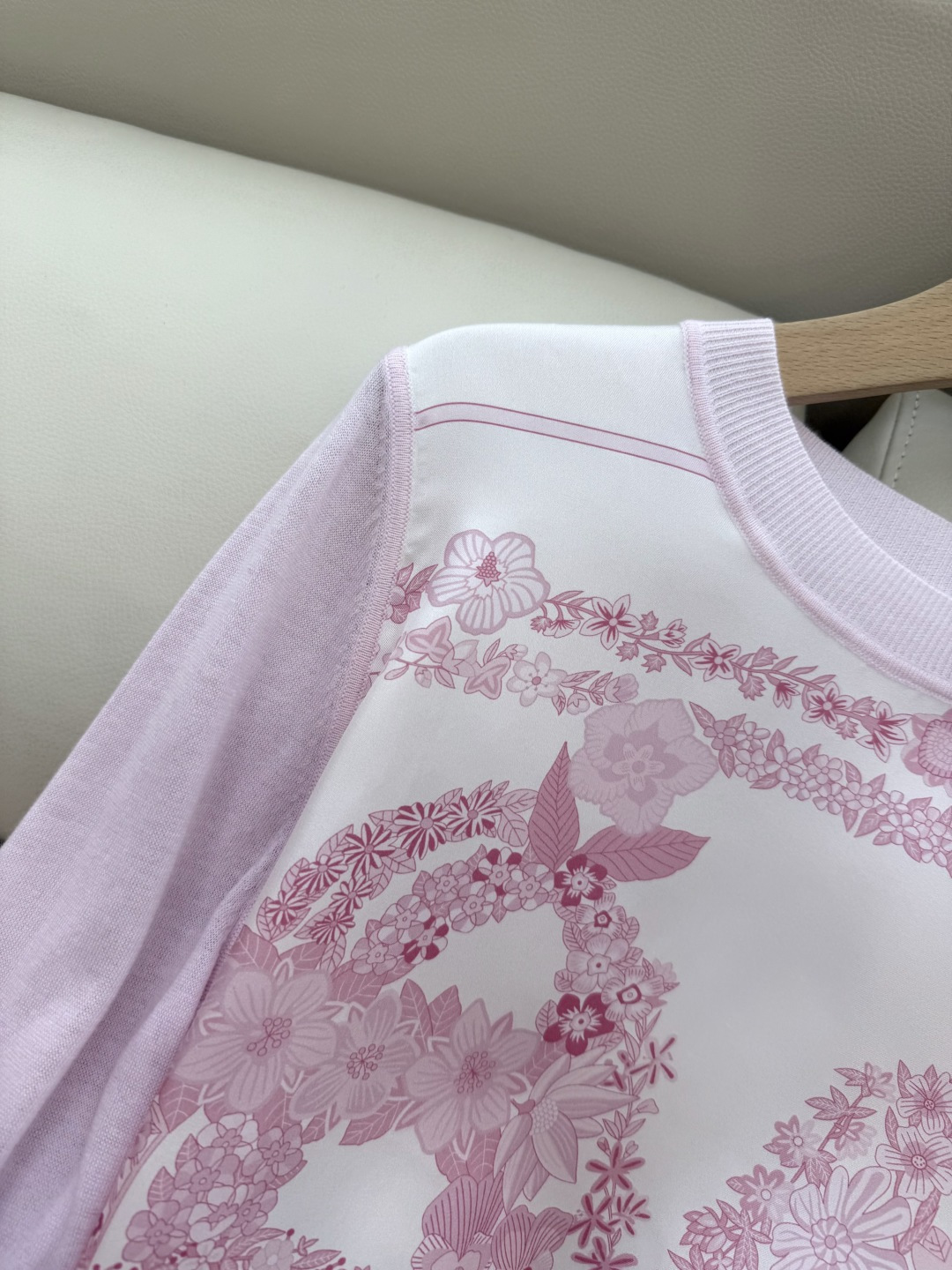 H32555#新款外套💕H家 爱马仕 100% 真丝印花拼接长袖针织羊毛上衣四色 S- XXL