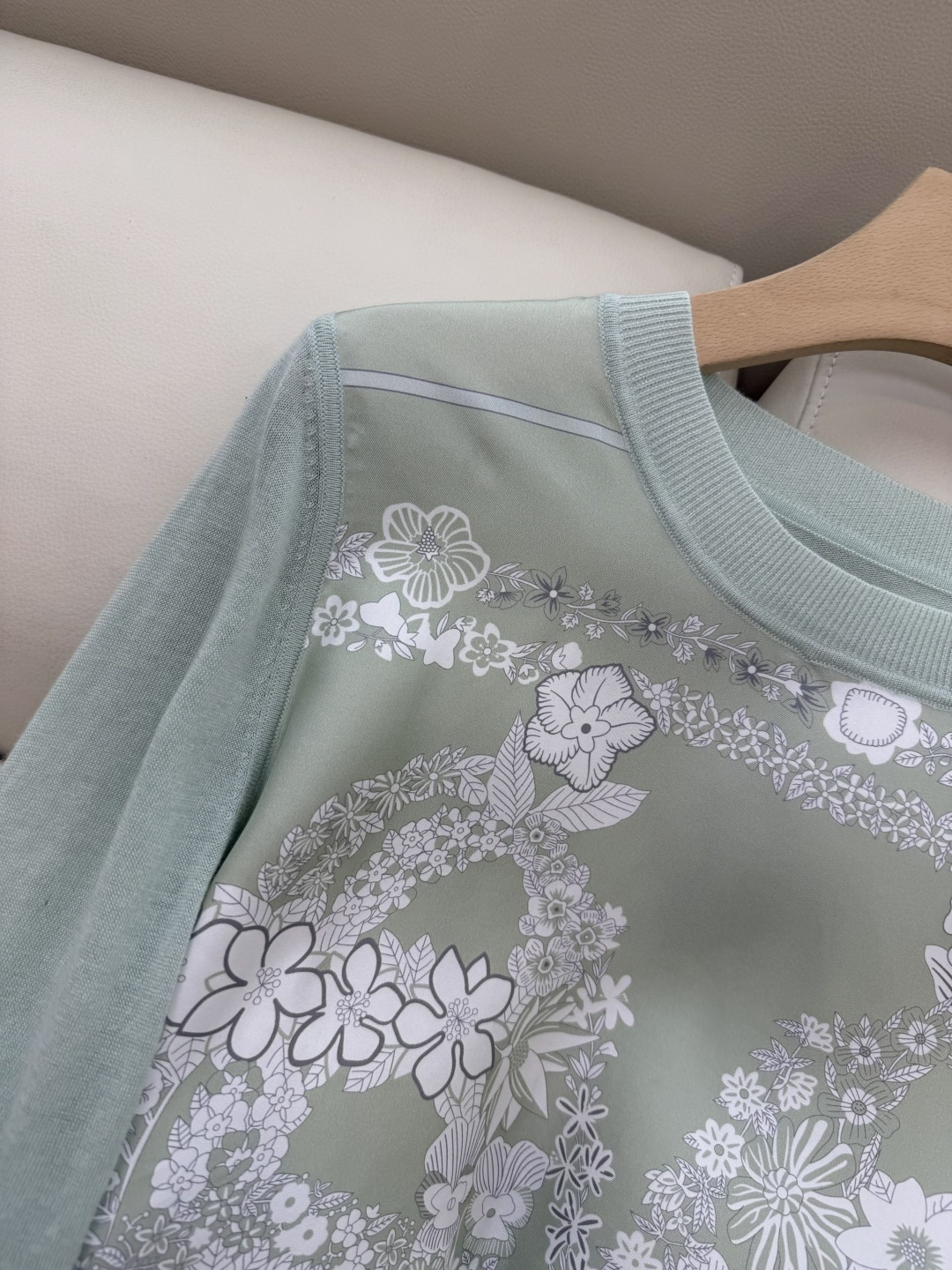 H32555#新款外套💕H家 爱马仕 100% 真丝印花拼接长袖针织羊毛上衣四色 S- XXL