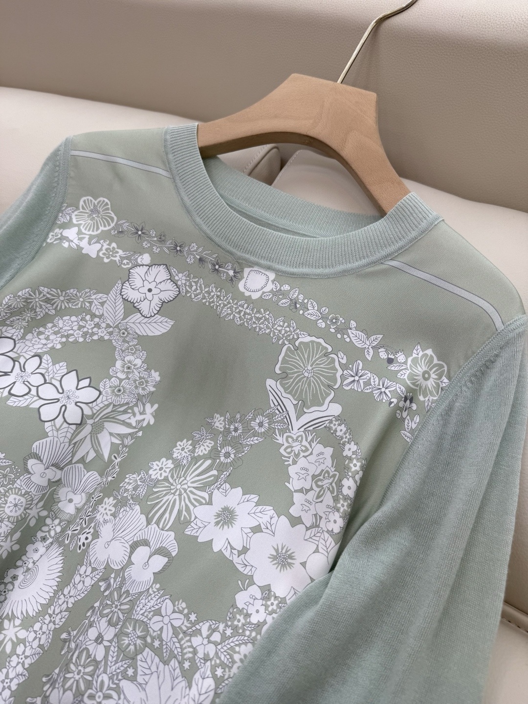 H32555#新款外套💕H家 爱马仕 100% 真丝印花拼接长袖针织羊毛上衣四色 S- XXL