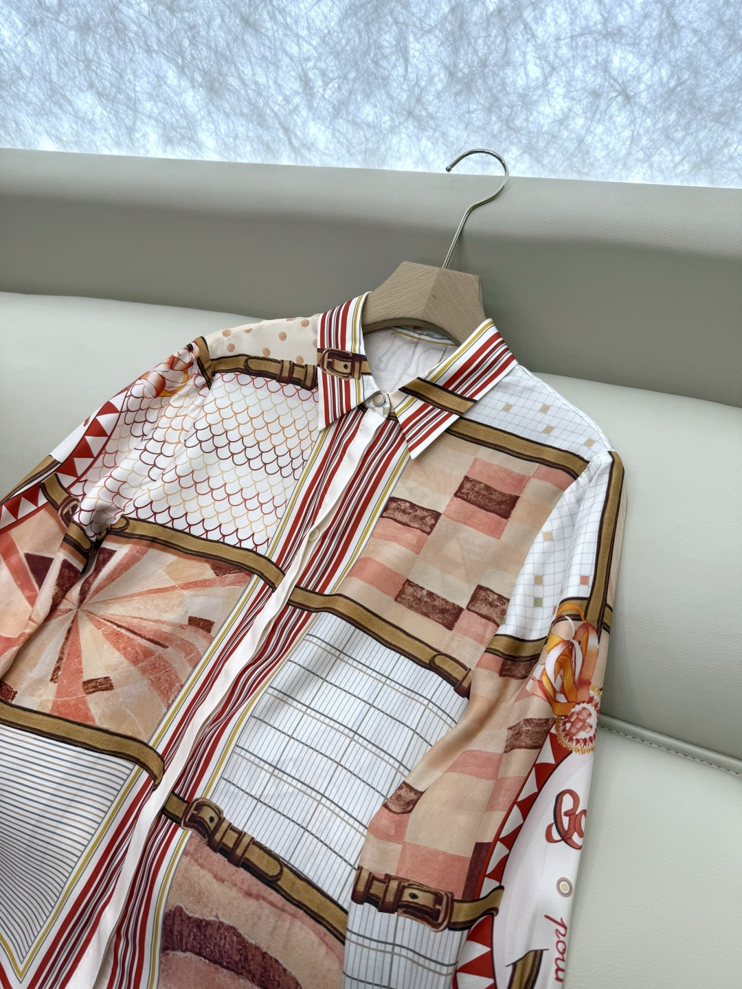 BS996#新款衬衫💕H家 爱马仕 定位印花 斜纹真丝印花 长袖衬衫 粉色 36/38/40/42