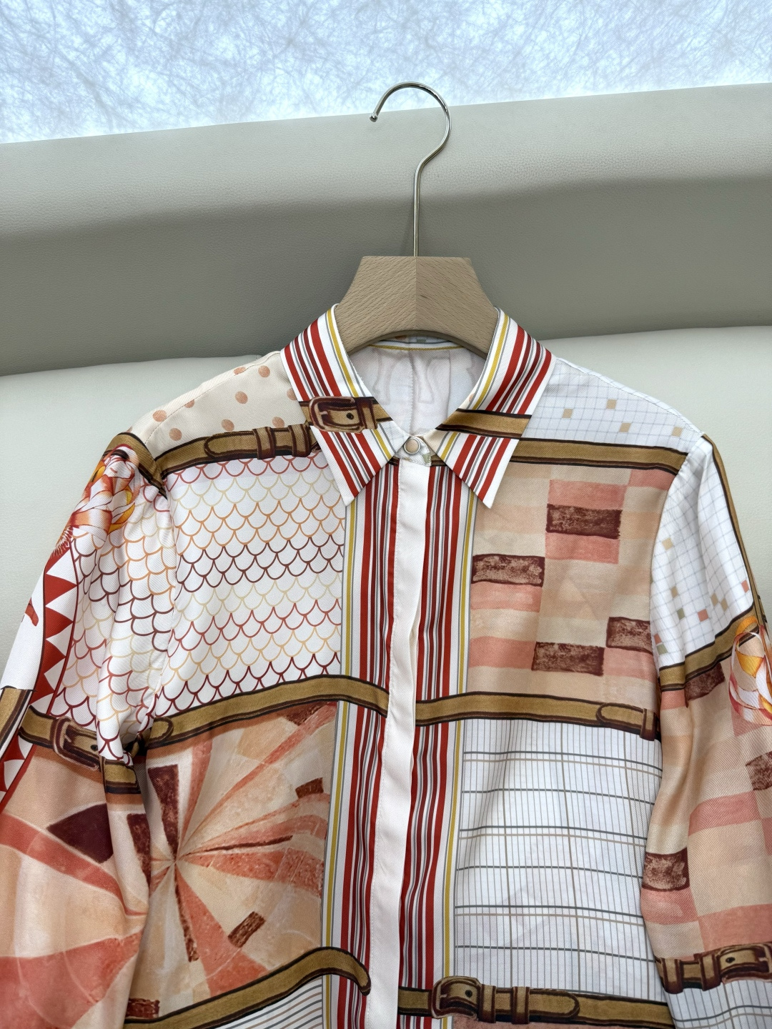 BS996#新款衬衫💕H家 爱马仕 定位印花 斜纹真丝印花 长袖衬衫 粉色 36/38/40/42