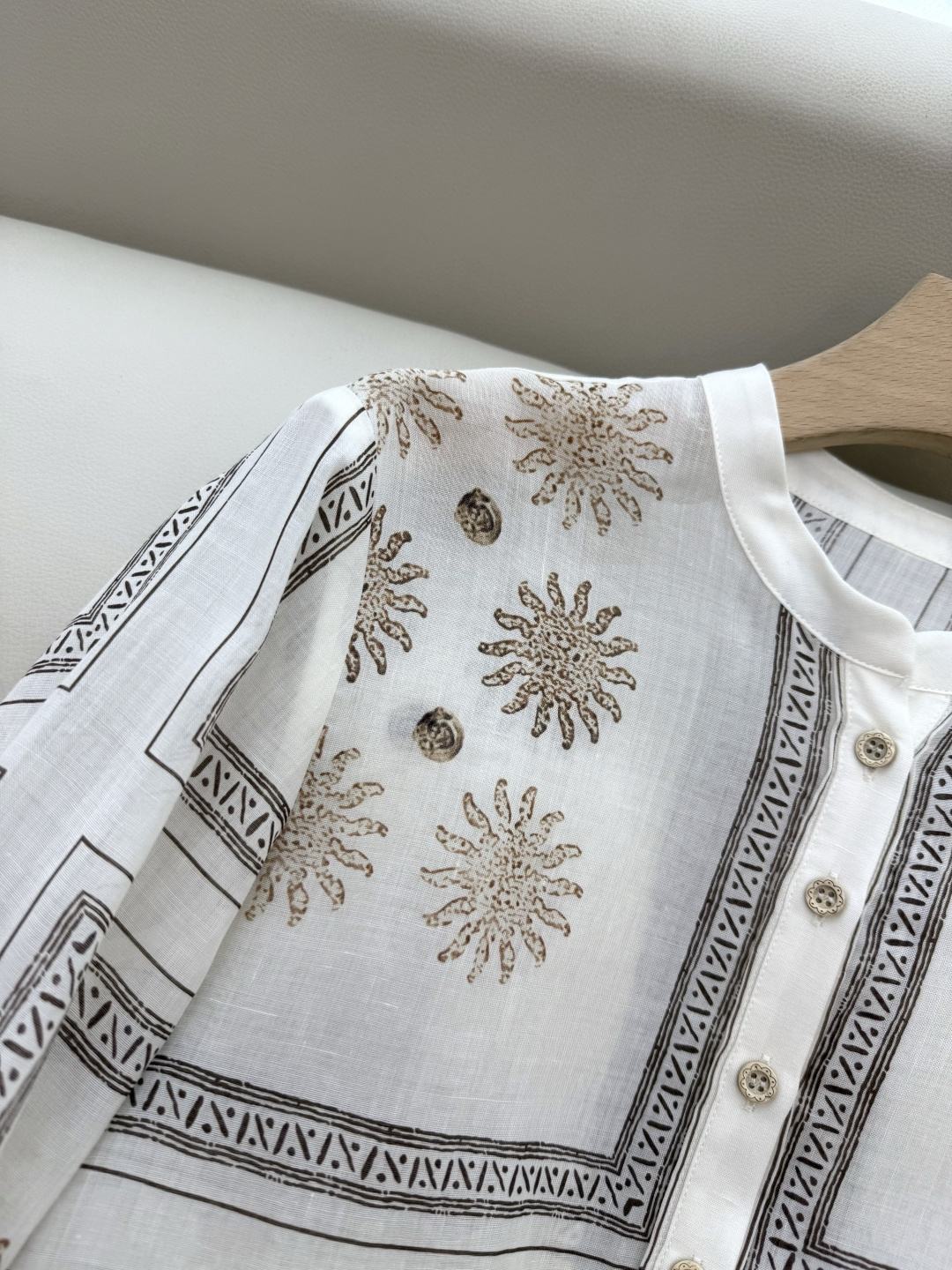 BS985#新款衬衫💕定位印花 苎麻面料印花长袖款 绿色 米白色 36/38/40/42