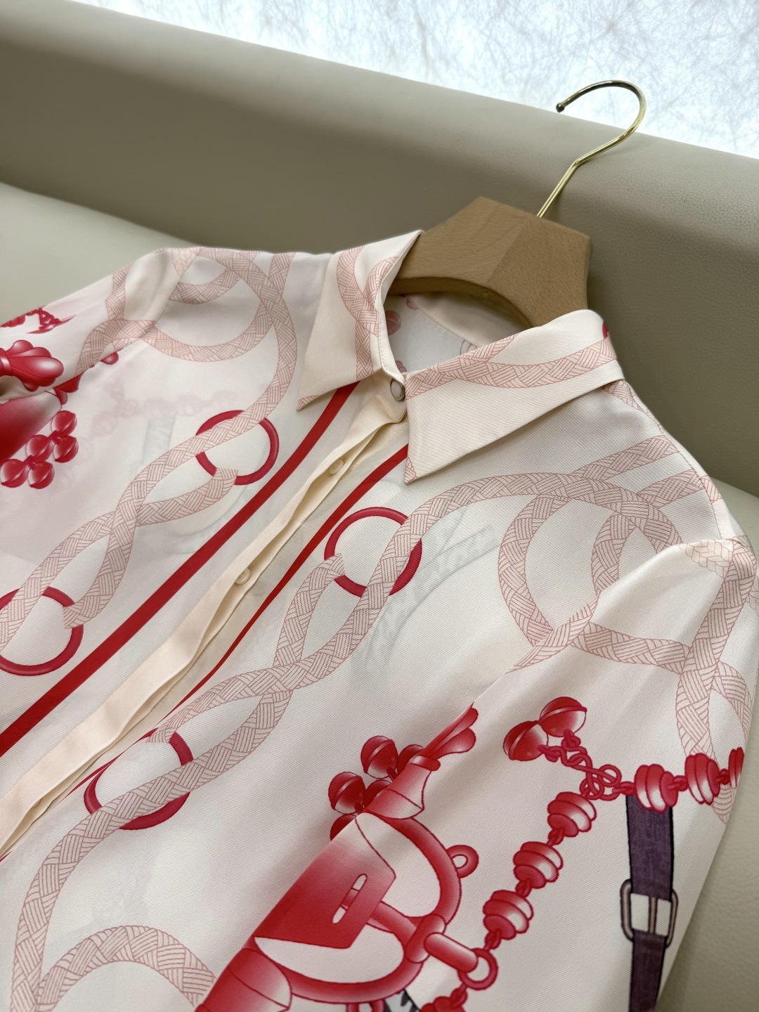 H32568#新款衬衫💕H家 爱马仕 定位印花 斜纹真丝印花 衬衫 粉色S-XL