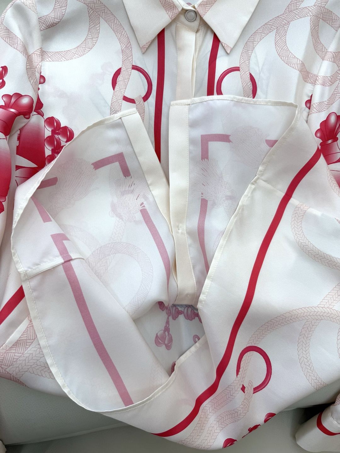 H32568#新款衬衫💕H家 爱马仕 定位印花 斜纹真丝印花 衬衫 粉色S-XL