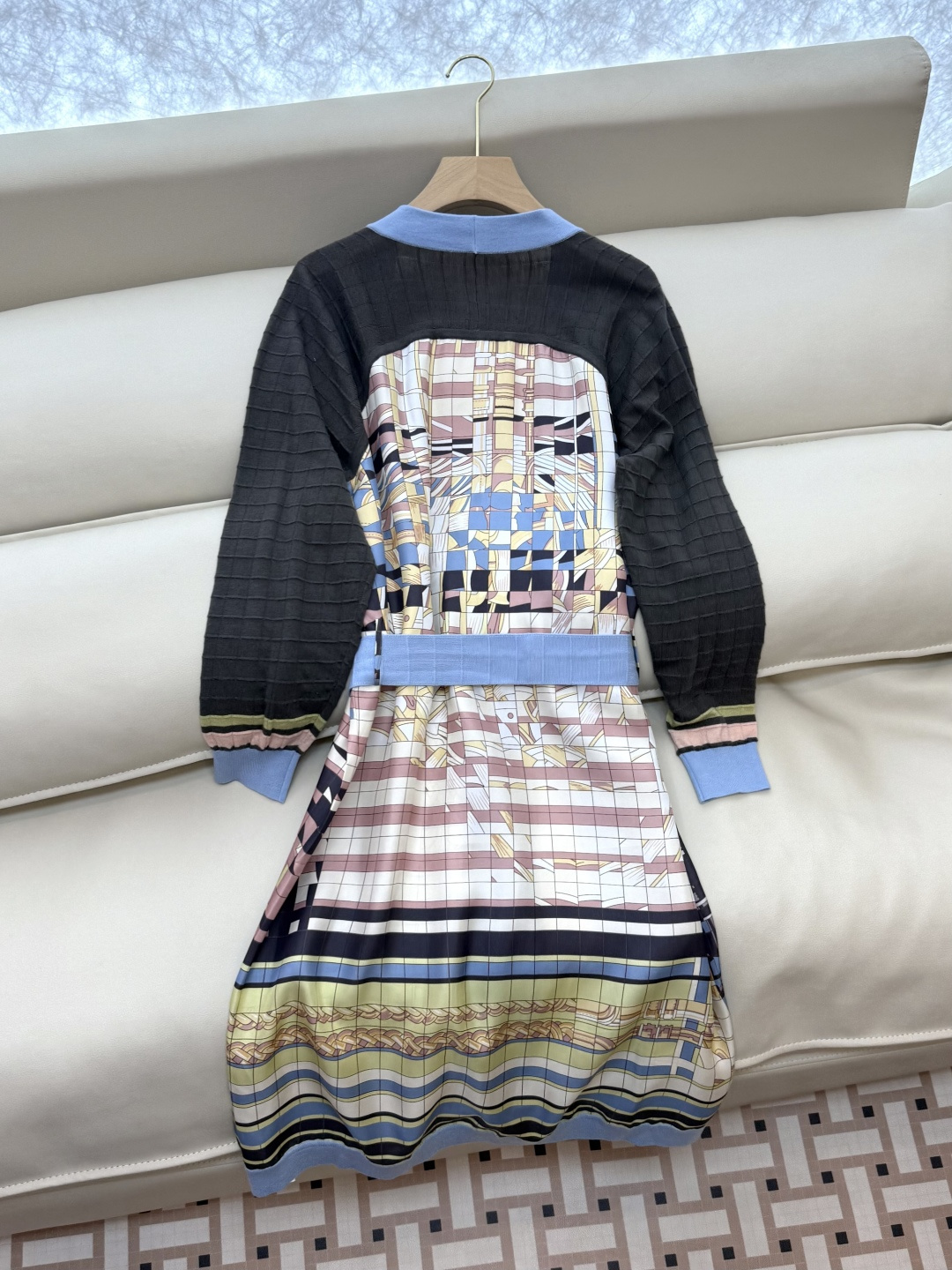 H32564#新款羊毛针织💕H家爱马仕 定位印花 斜纹真丝拼羊毛针织长开衫 SMLXL