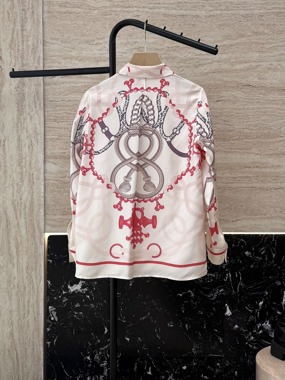 H32568#新款衬衫💕H家 爱马仕 定位印花 斜纹真丝印花 衬衫 粉色S-XL