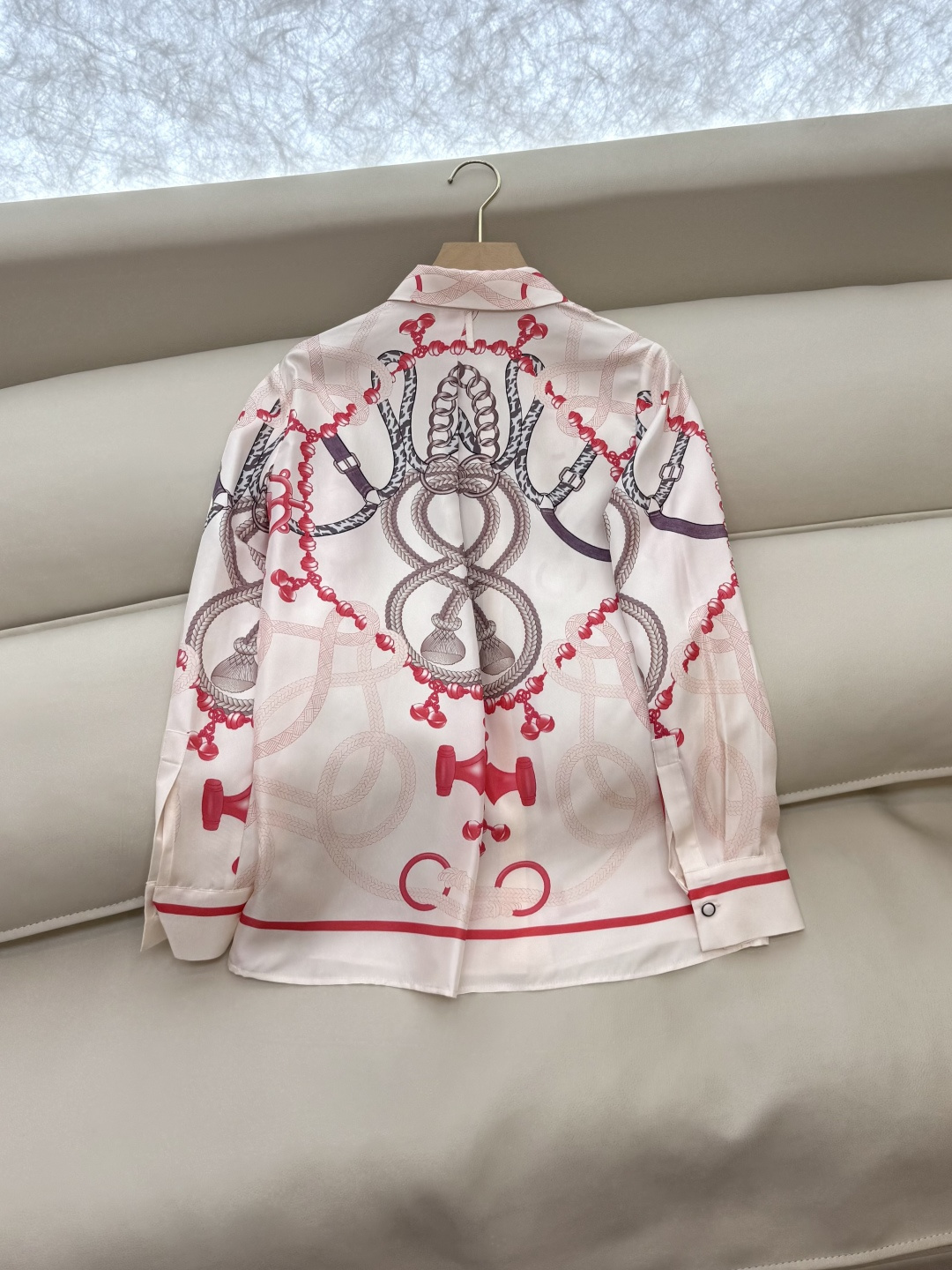 H32568#新款衬衫💕H家 爱马仕 定位印花 斜纹真丝印花 衬衫 粉色S-XL