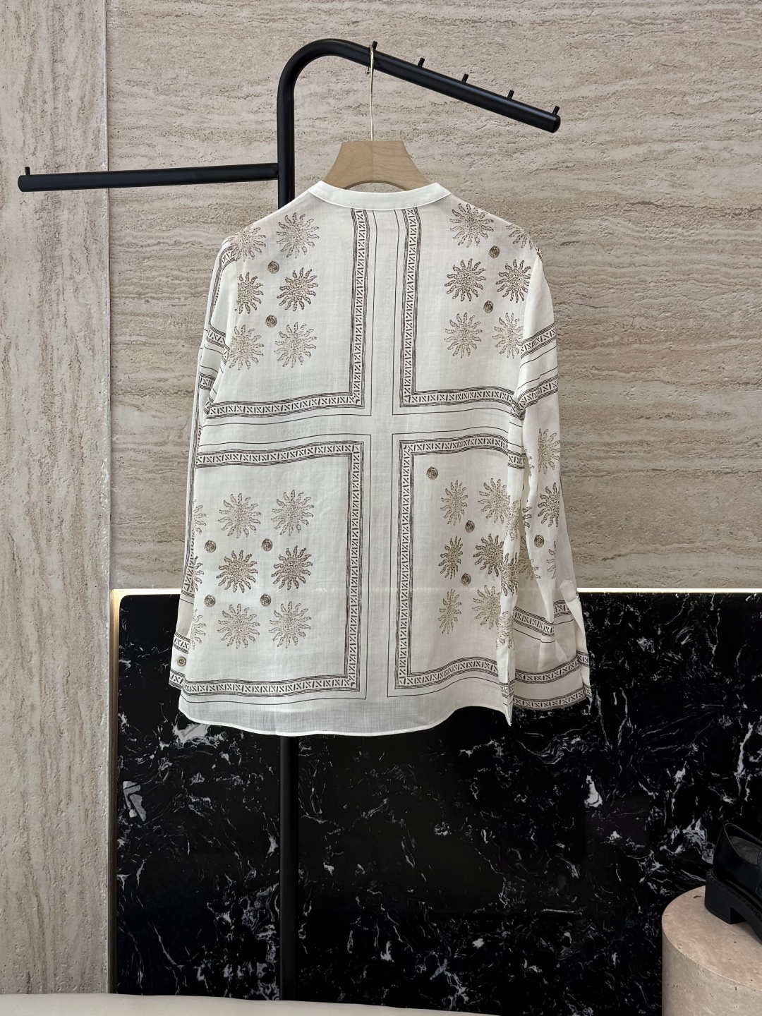 BS985#新款衬衫💕定位印花 苎麻面料印花长袖款 绿色 米白色 36/38/40/42