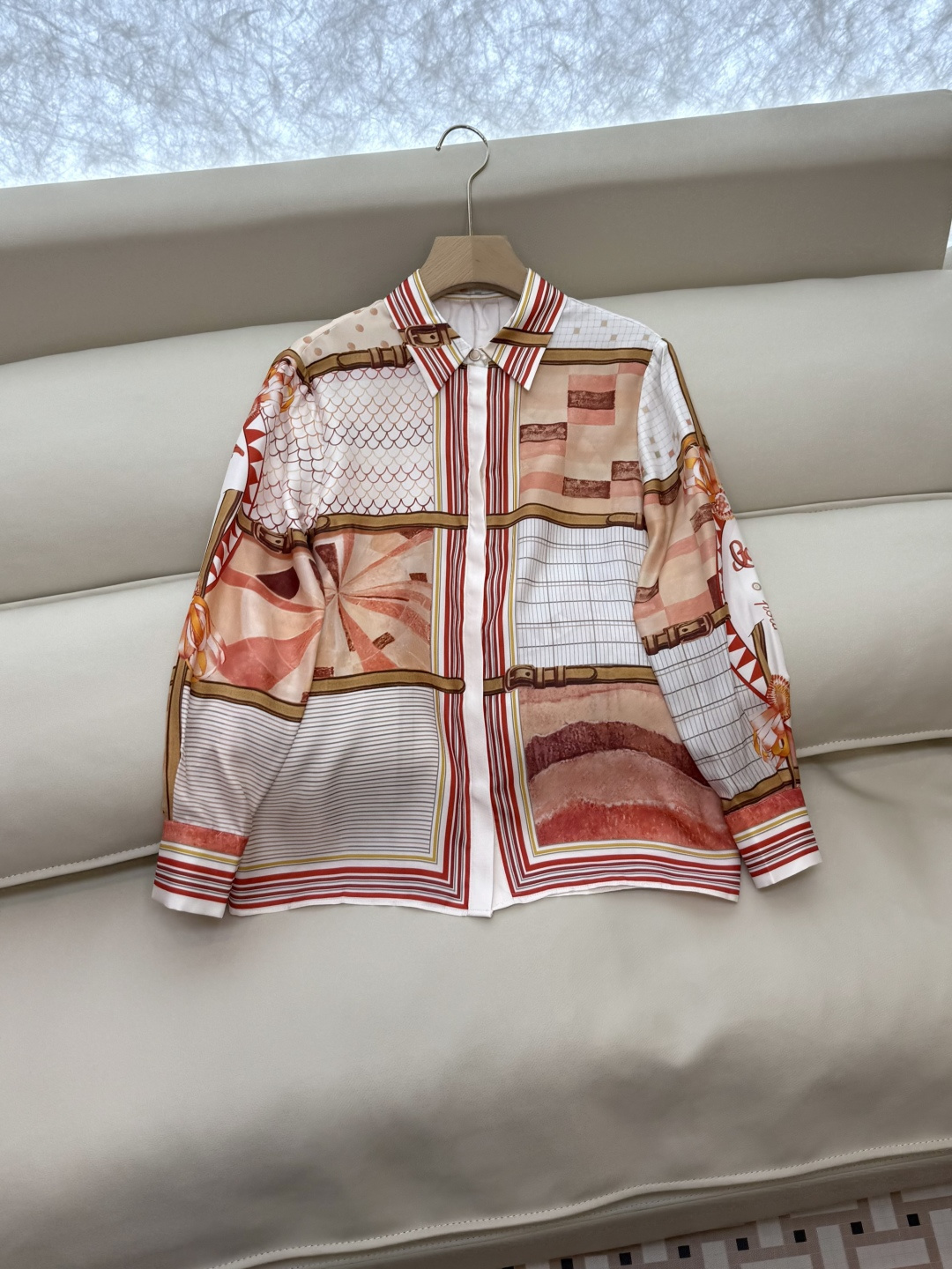 BS996#新款衬衫💕H家 爱马仕 定位印花 斜纹真丝印花 长袖衬衫 粉色 36/38/40/42