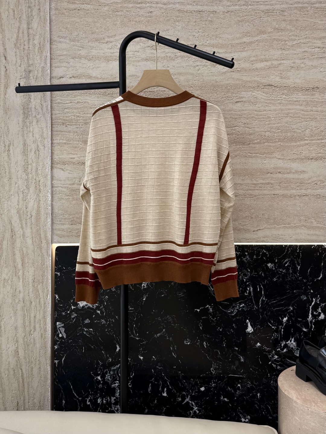 H32562#新款上衣💕H家 爱马仕 100% 真丝印花拼接长袖针织羊毛上两色S- XL