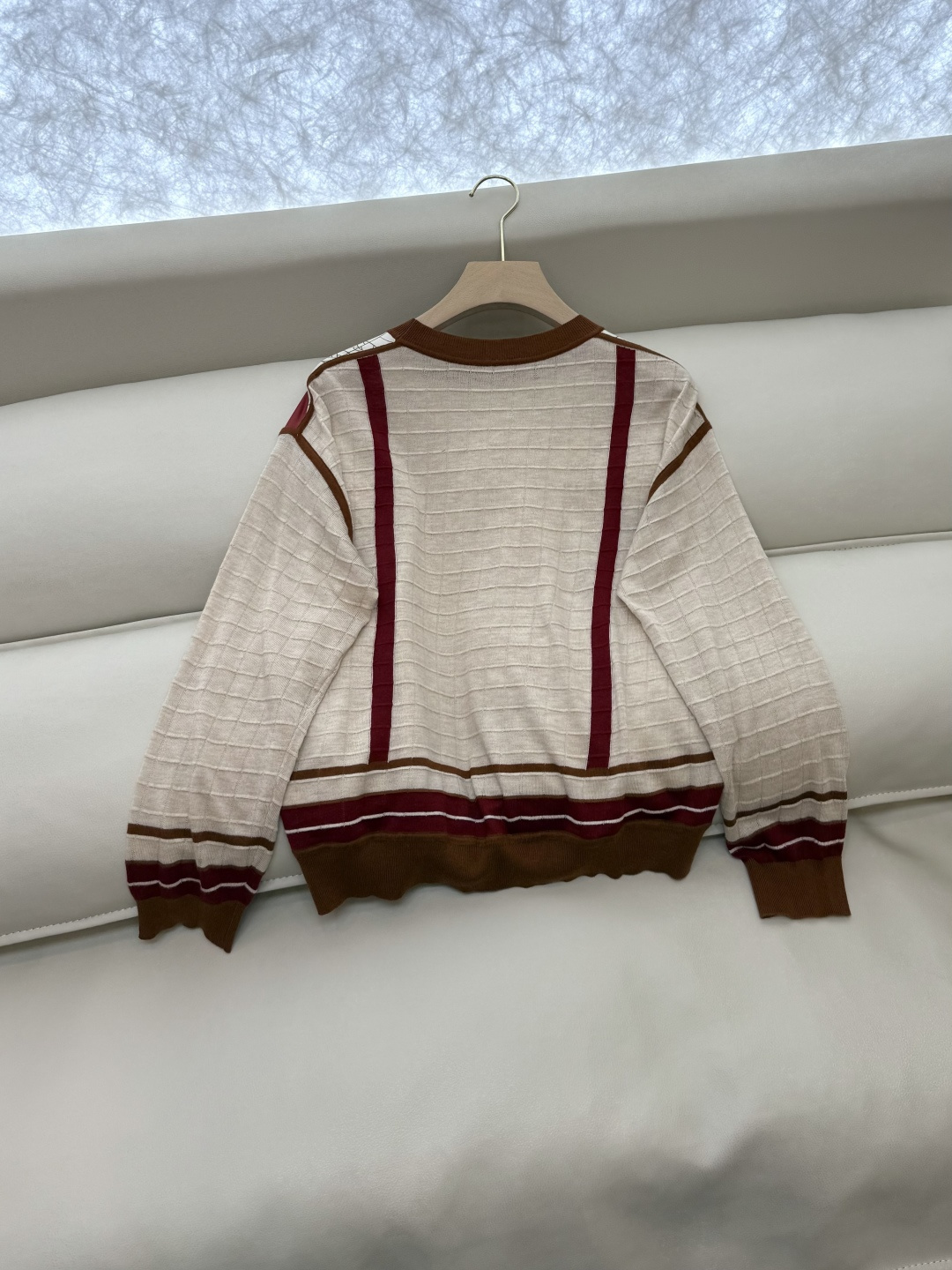 H32562#新款上衣💕H家 爱马仕 100% 真丝印花拼接长袖针织羊毛上两色S- XL