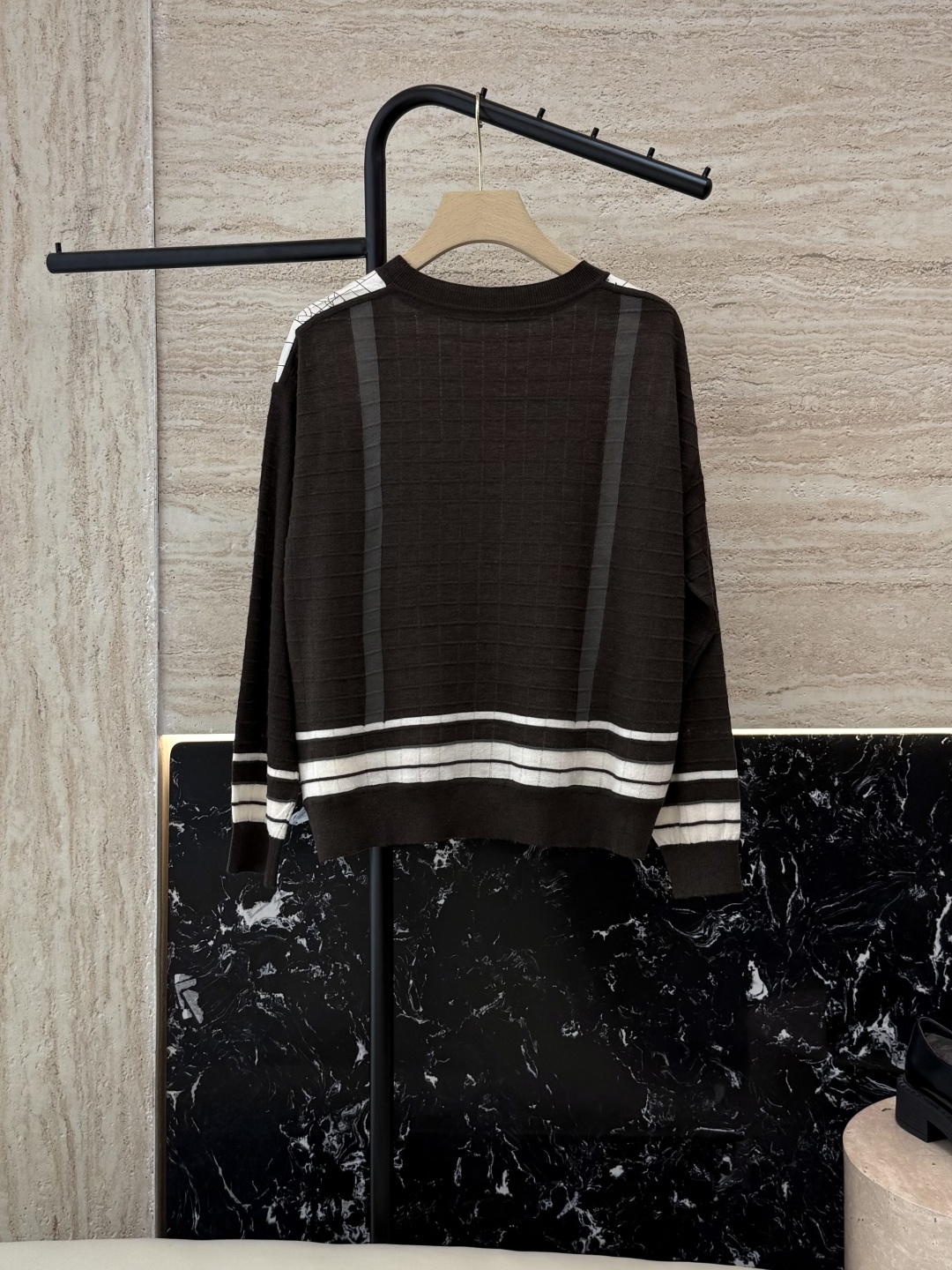 H32562#新款上衣💕H家 爱马仕 100% 真丝印花拼接长袖针织羊毛上两色S- X L