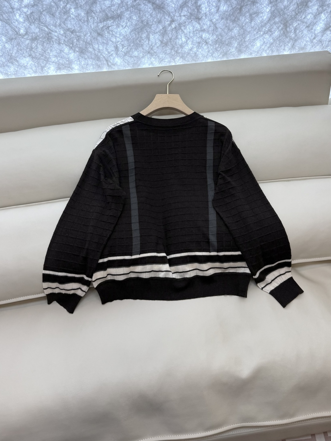 H32562#新款上衣💕H家 爱马仕 100% 真丝印花拼接长袖针织羊毛上两色S- X L