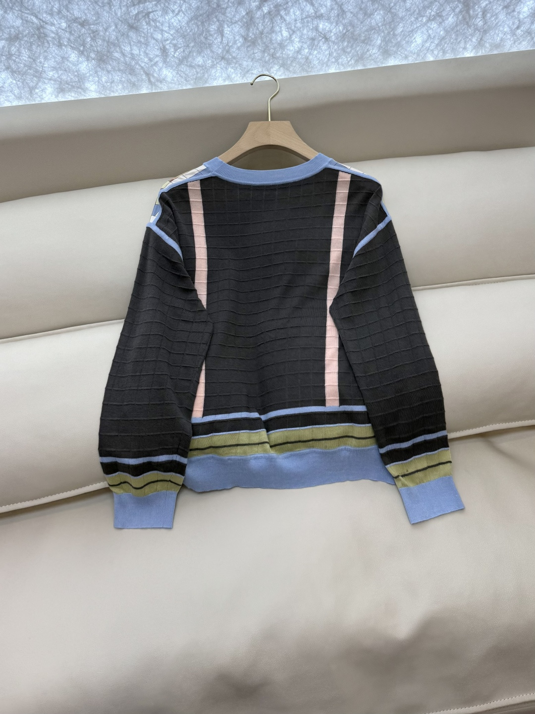 H32563#新款上衣💕H家 爱马仕 100% 真丝印花拼接长袖针织羊毛 S- XL