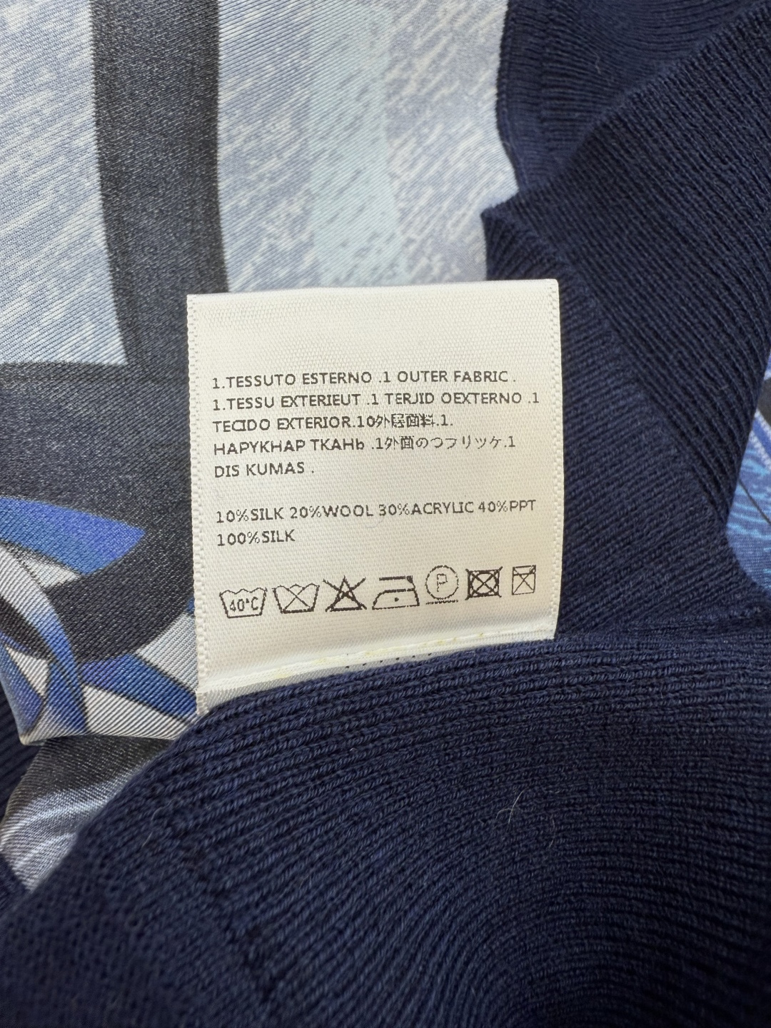 H32558#新款外套💕H家 爱马仕 100% 真丝印花拼接 长袖针织羊毛上衣 蓝色 粉色 灰色 S- 