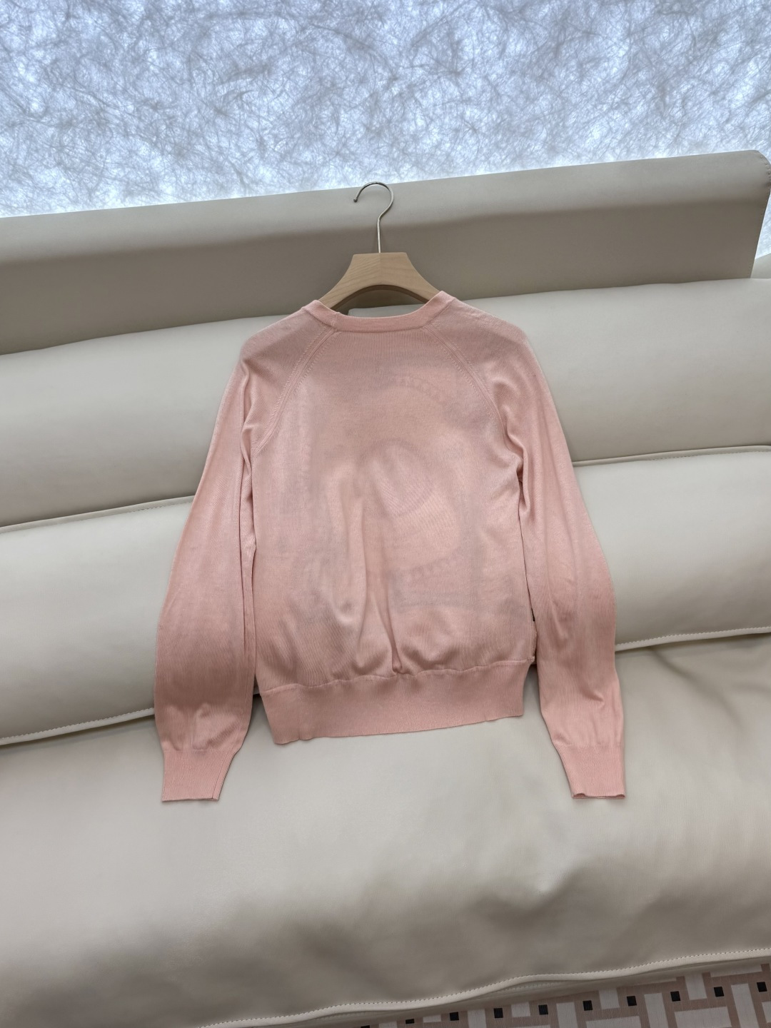 H32558#新款外套💕H家 爱马仕 100% 真丝印花拼接 长袖针织羊毛上衣 蓝色 粉色 灰色 S- 