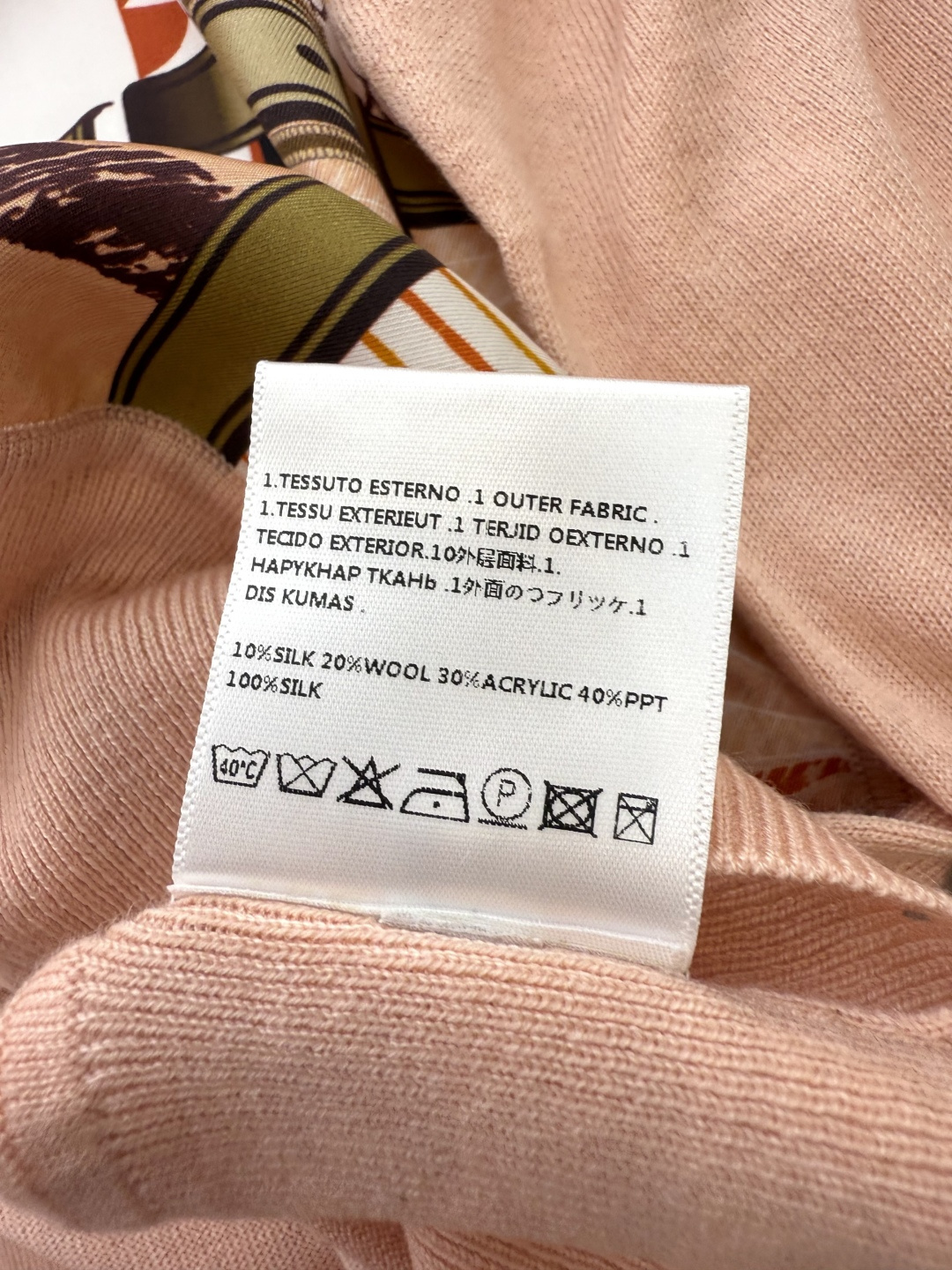 H32558#新款外套💕H家 爱马仕 100% 真丝印花拼接 长袖针织羊毛上衣 蓝色 粉色 灰色 S- 