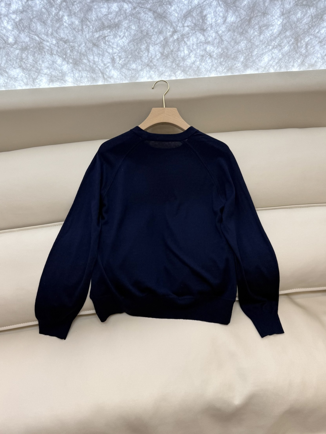 H32558#新款外套💕H家 爱马仕 100% 真丝印花拼接 长袖针织羊毛上衣 蓝色 粉色 灰色 S- 