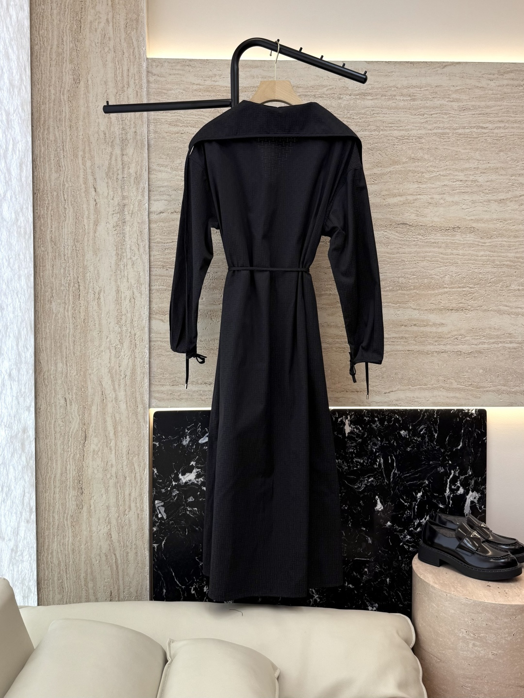 QGL025#新款连衣裙💕Hermes H家 爱马仕 H字母暗纹 长袖连衣裙 黑色 燕麦咖色 SML