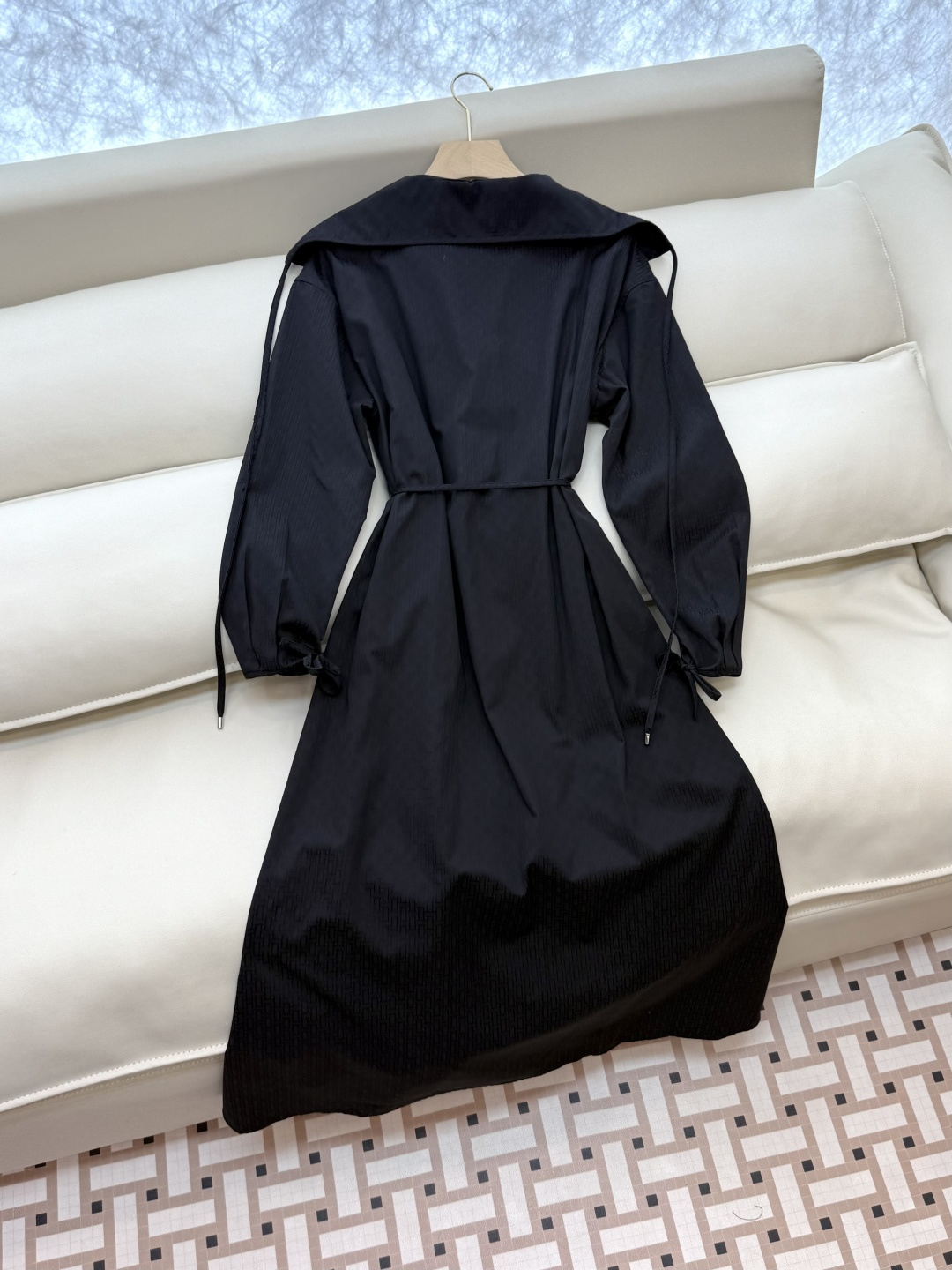 QGL025#新款连衣裙💕Hermes H家 爱马仕 H字母暗纹 长袖连衣裙 黑色 燕麦咖色 SML