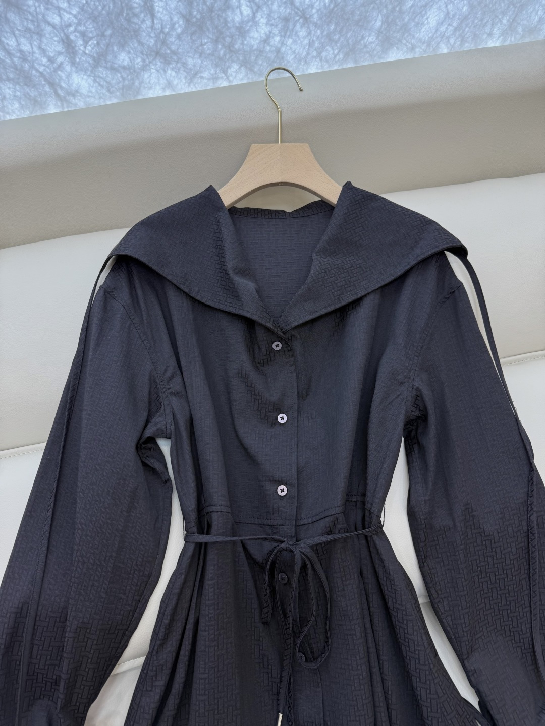 QGL025#新款连衣裙💕Hermes H家 爱马仕 H字母暗纹 长袖连衣裙 黑色 燕麦咖色 SML