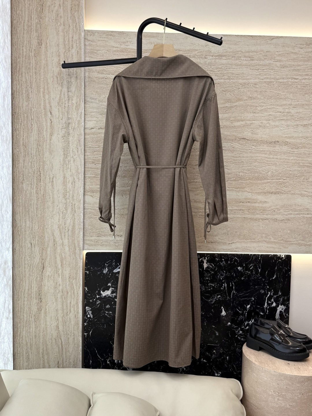 QGL025#新款连衣裙💕Hermes H家 爱马仕 H字母暗纹 长袖连衣裙 黑色 燕麦咖色 SML