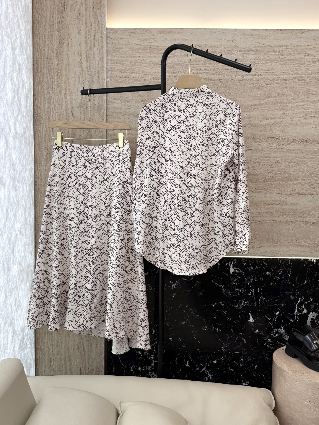 BS986+988#新款套装💕LP🌾 100% 亚麻 碎花长袖衬衫➕大摆半裙 套装 绿色 红色 36-4