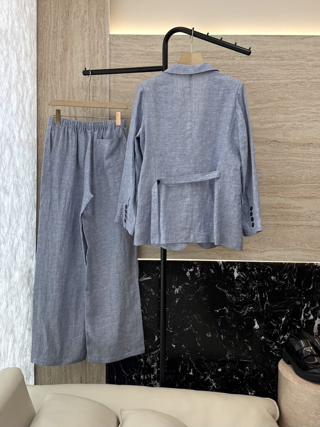 YML042#新款套装⚠️。
Lp🆕 100%亚麻 长袖西装外套➕长裤套装蓝色 SMLXL