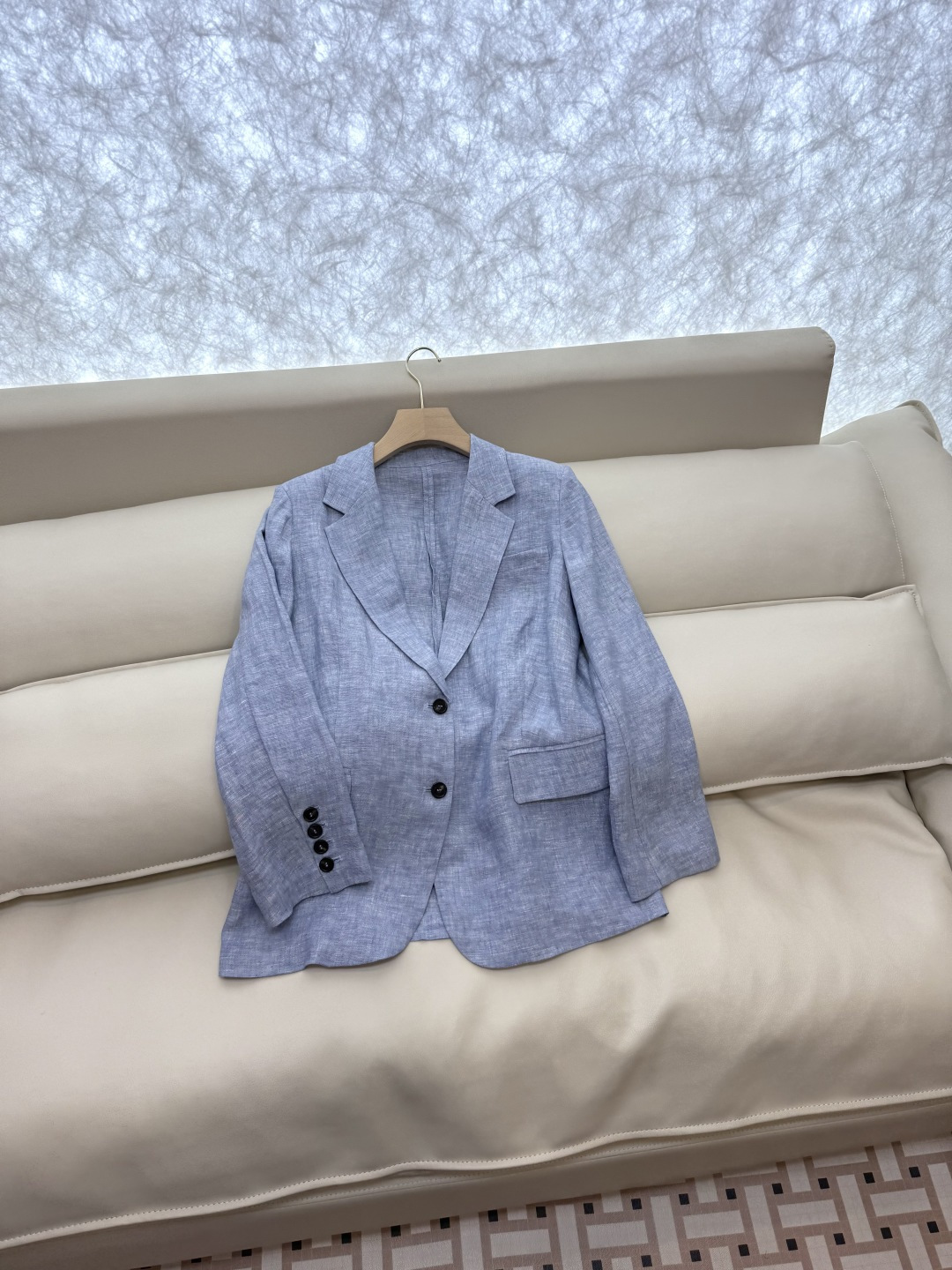 YML042#新款套装⚠️。
Lp🆕 100%亚麻 长袖西装外套➕长裤套装蓝色 SMLXL