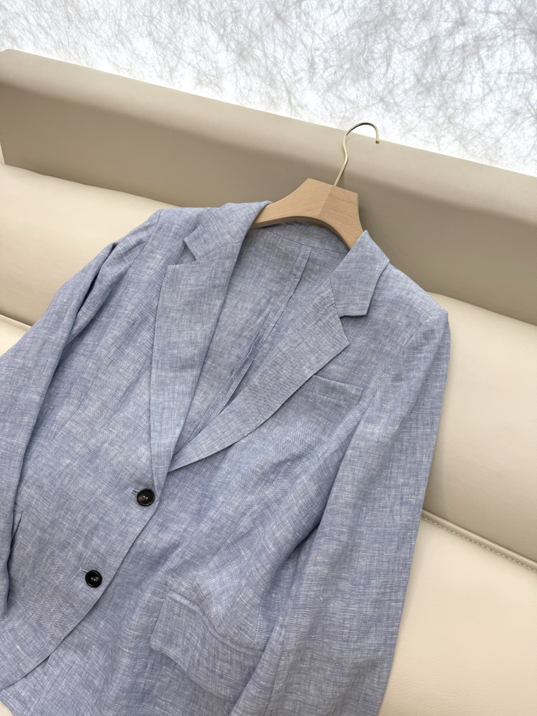 YML042#新款套装⚠️。
Lp🆕 100%亚麻 长袖西装外套➕长裤套装蓝色 SMLXL