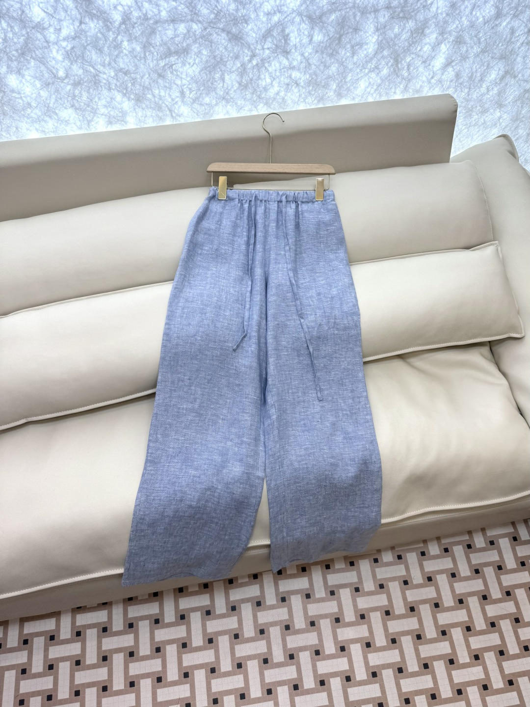 YML041#新款套装⚠️。
Lp🆕 100%亚麻 长袖衬衫➕长裤套装蓝色 SMLXL