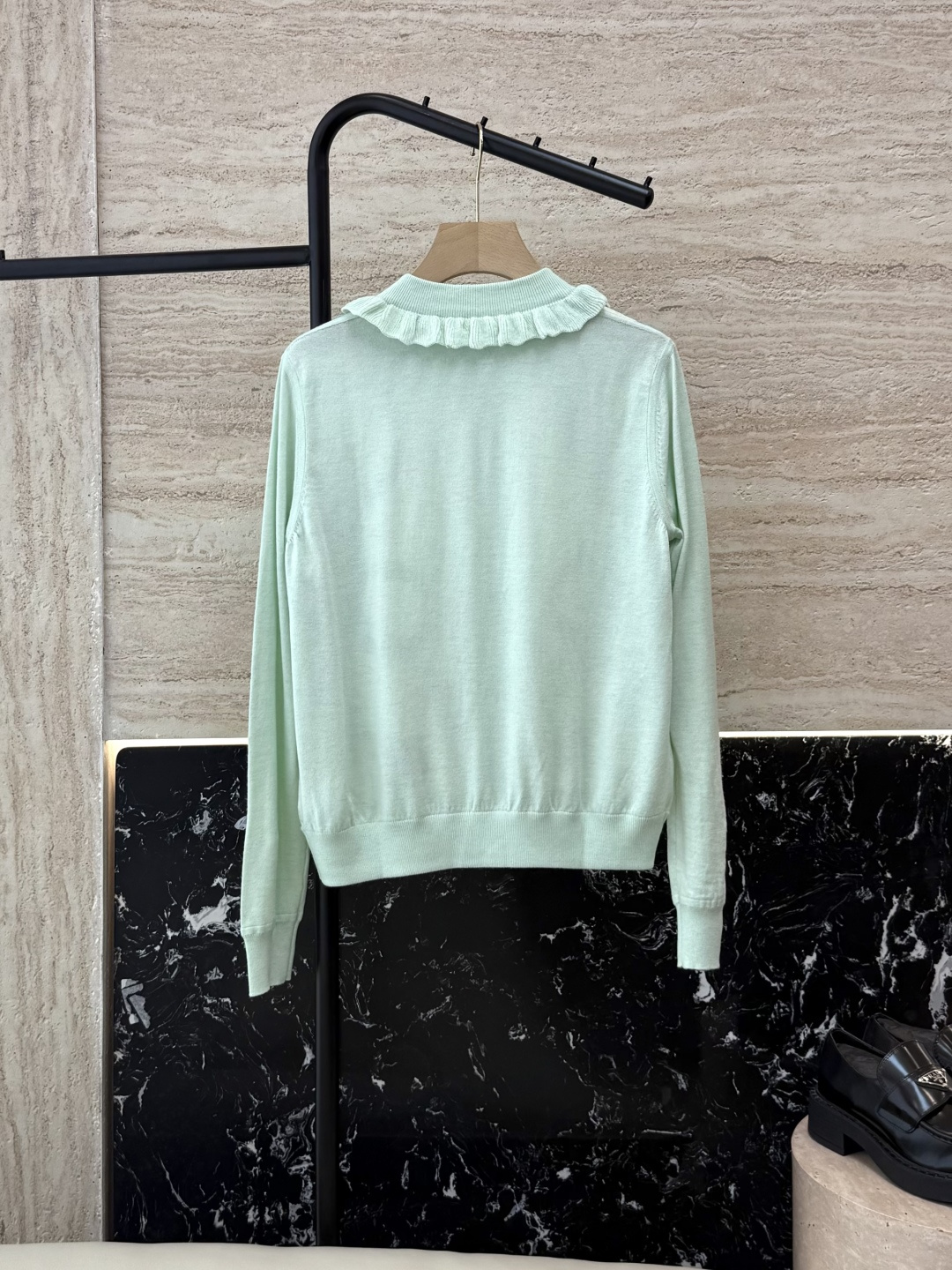 H32571#新款针织衫💕H家 爱马仕 定位印花 真丝斜纹拼接 长袖开衫外套 黑色 米色 绿色 SMLX