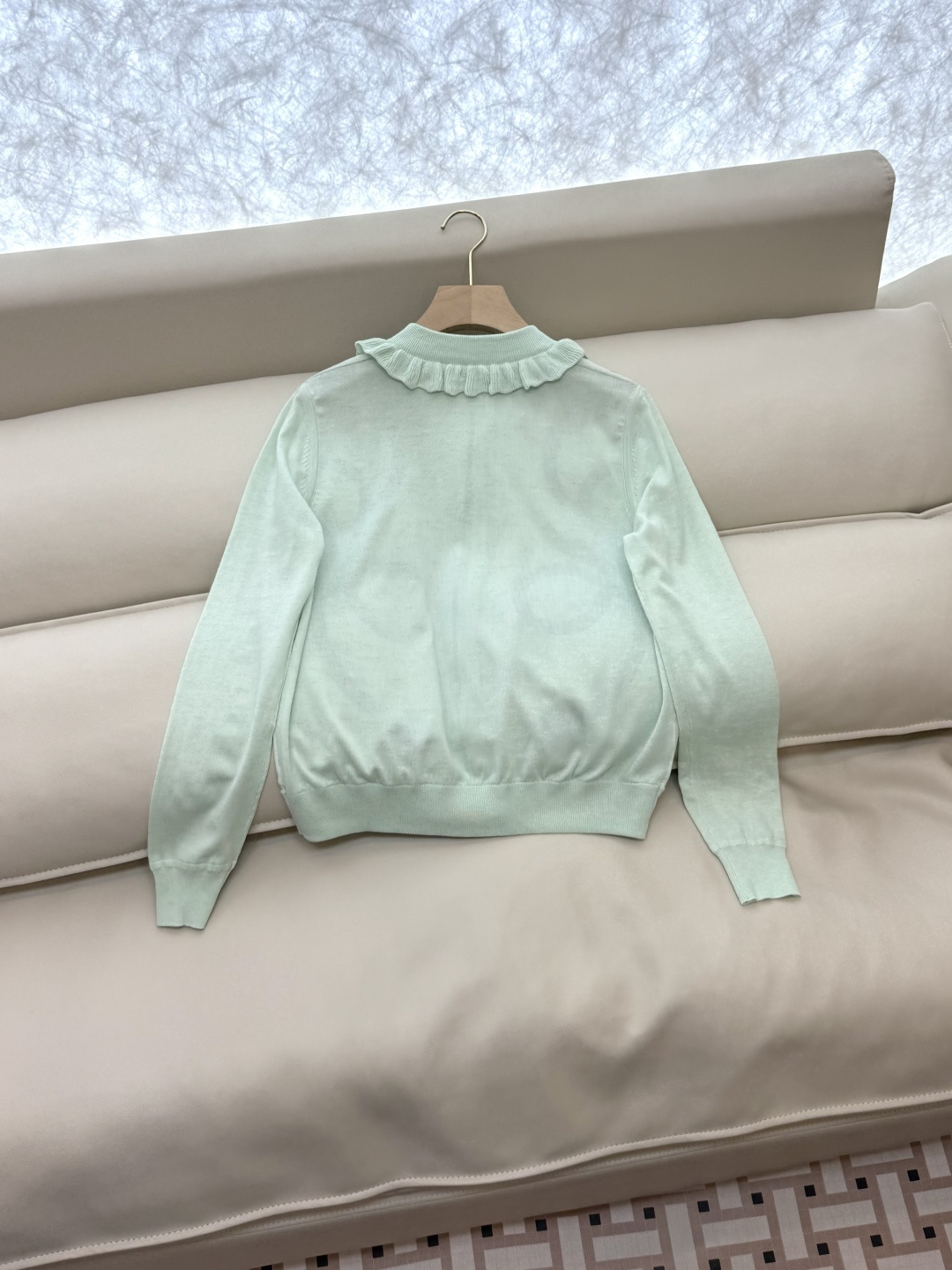 H32571#新款针织衫💕H家 爱马仕 定位印花 真丝斜纹拼接 长袖开衫外套 黑色 米色 绿色 SMLX