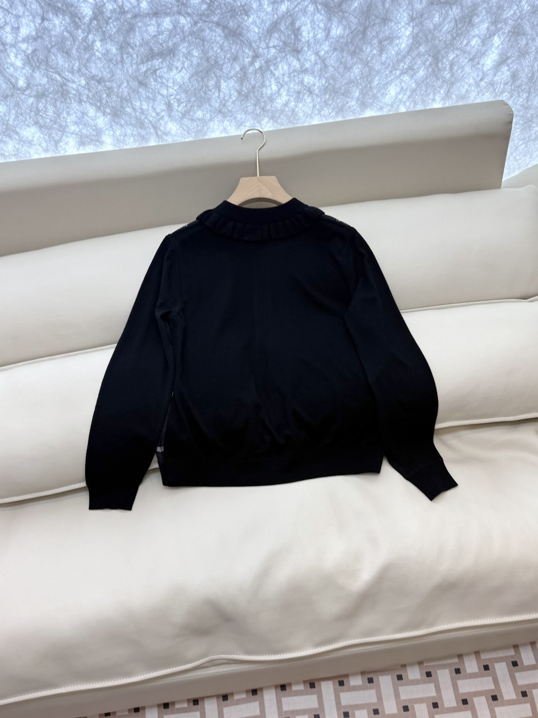 H32571#新款针织衫💕H家 爱马仕 定位印花 真丝斜纹拼接 长袖开衫外套 黑色 米色 绿色 SMLX