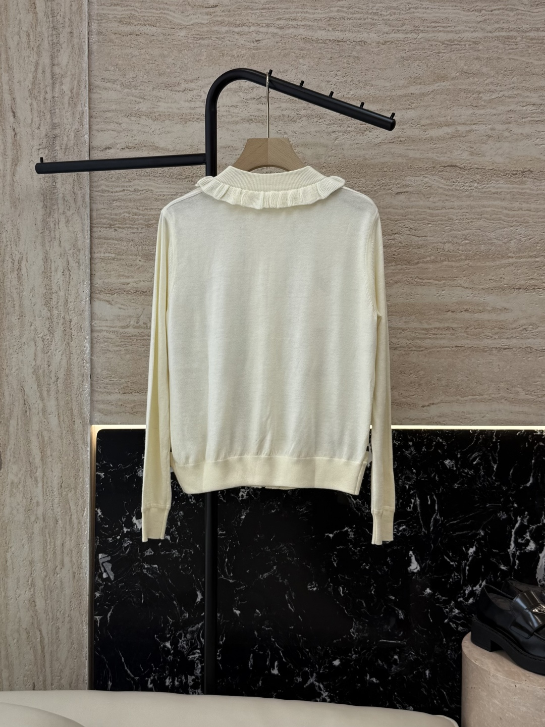 H32571#新款针织衫💕H家 爱马仕 定位印花 真丝斜纹拼接 长袖开衫外套 黑色 米色 绿色 SMLX