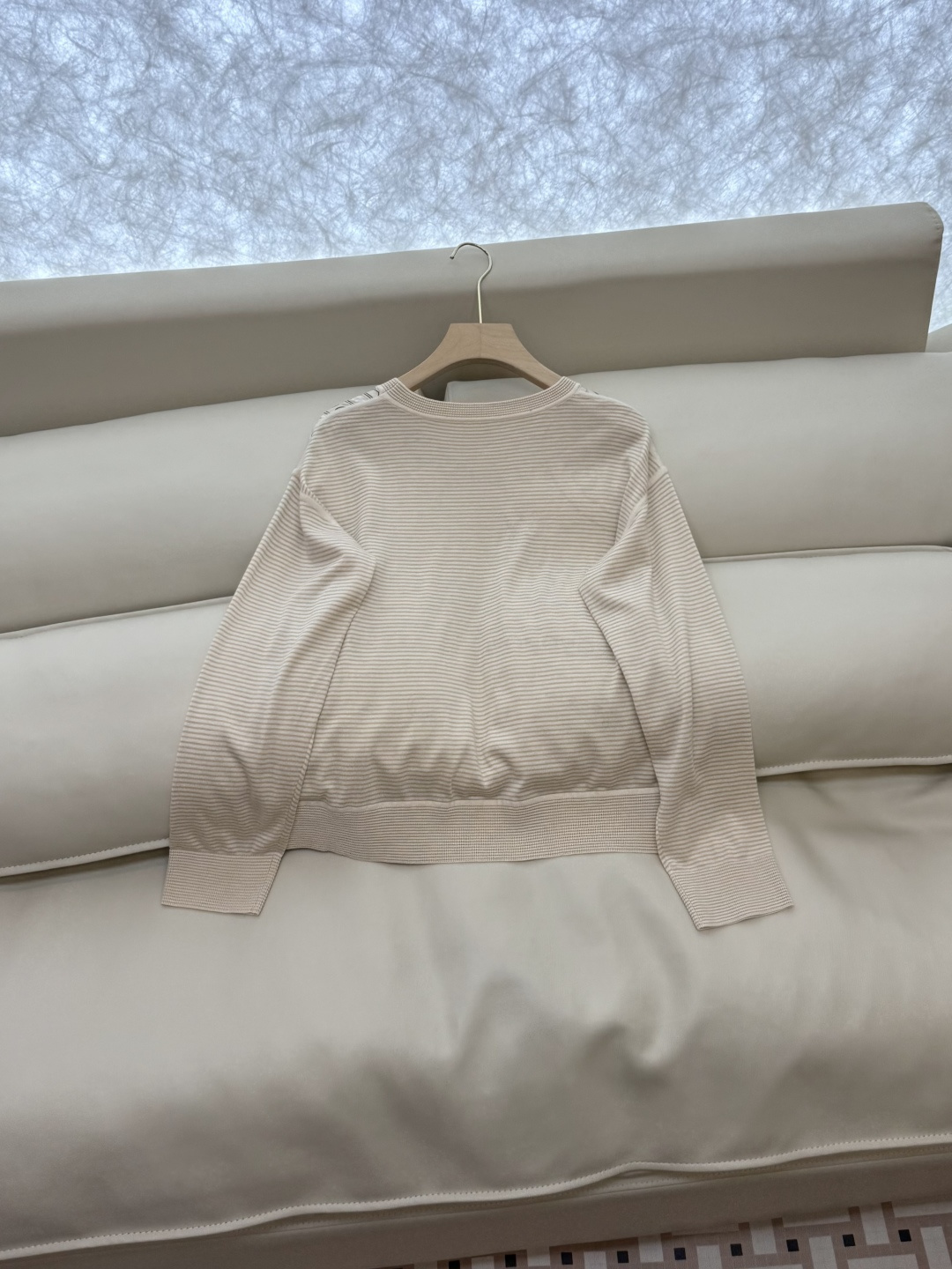 H32583#新款羊毛针织💕H家爱马仕 真丝印花拼接 羊毛针织衫 藏青色 杏色 S-X XL