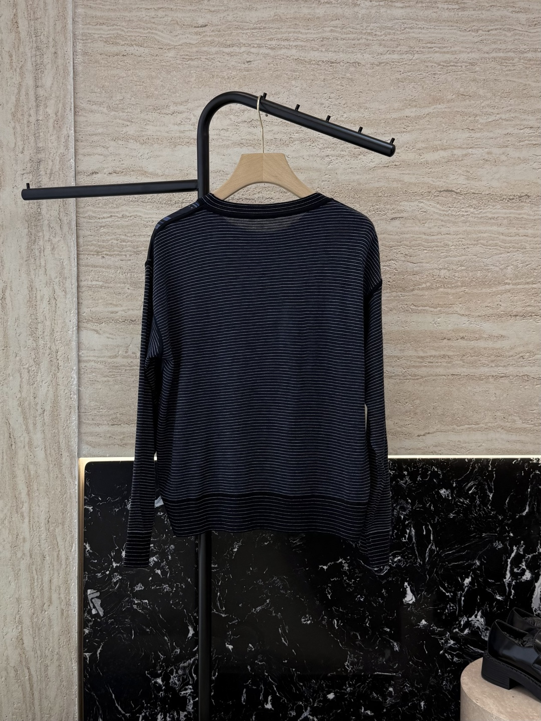 H32583#新款羊毛针织💕H家爱马仕 真丝印花拼接 羊毛针织衫 藏青色 杏色 S-X XL