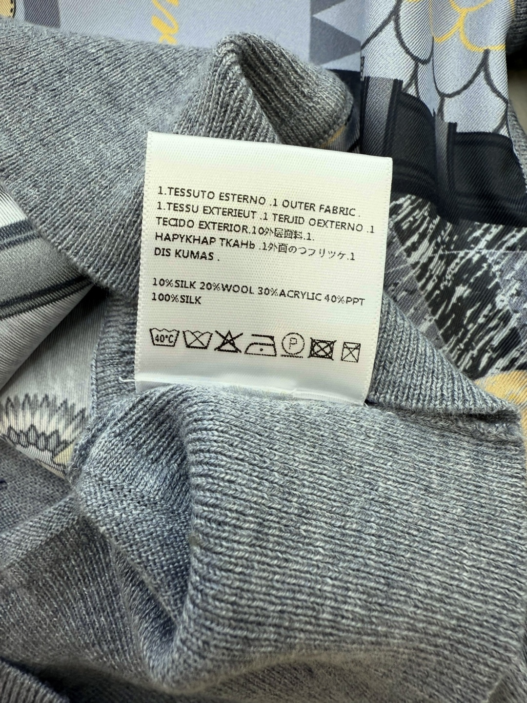 H32558#新款外套💕H家 爱马仕 100% 真丝印花拼接 长袖针织羊毛上衣 蓝色 粉色 灰色 S- 