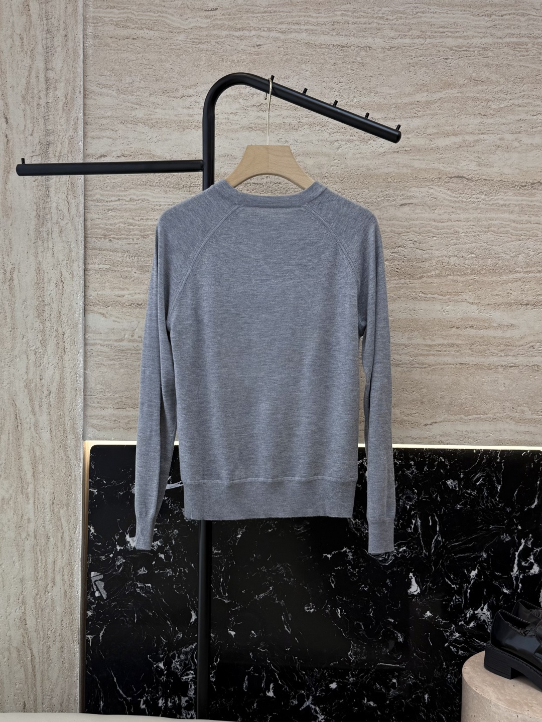 H32558#新款外套💕H家 爱马仕 100% 真丝印花拼接 长袖针织羊毛上衣 蓝色 粉色 灰色 S- 